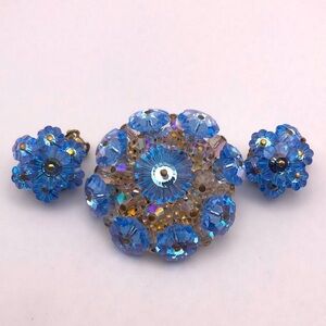 Vintage Blue Glass Floral Beaded Set